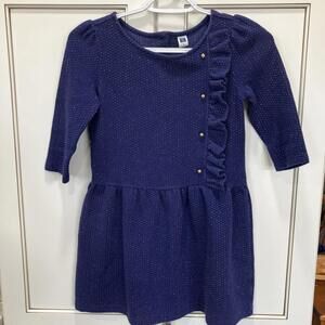 Janie and Jack Girls Blue Ruffle Dress Size 8 Formal Gold Metallic Button Cotton